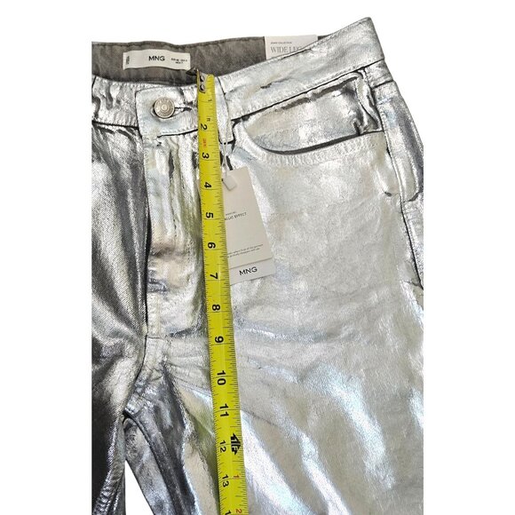✨ MNG by Mango Metallic Silver Wide-Leg Jeans – Size US 8 / EU 40 – NWT - Picture 6 of 13